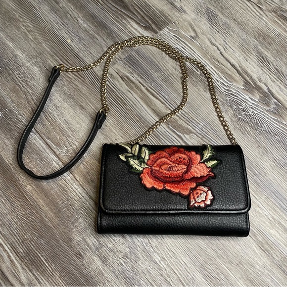 Black Faux Leather Cross Body with Rose Embroidery - Picture 4 of 4
